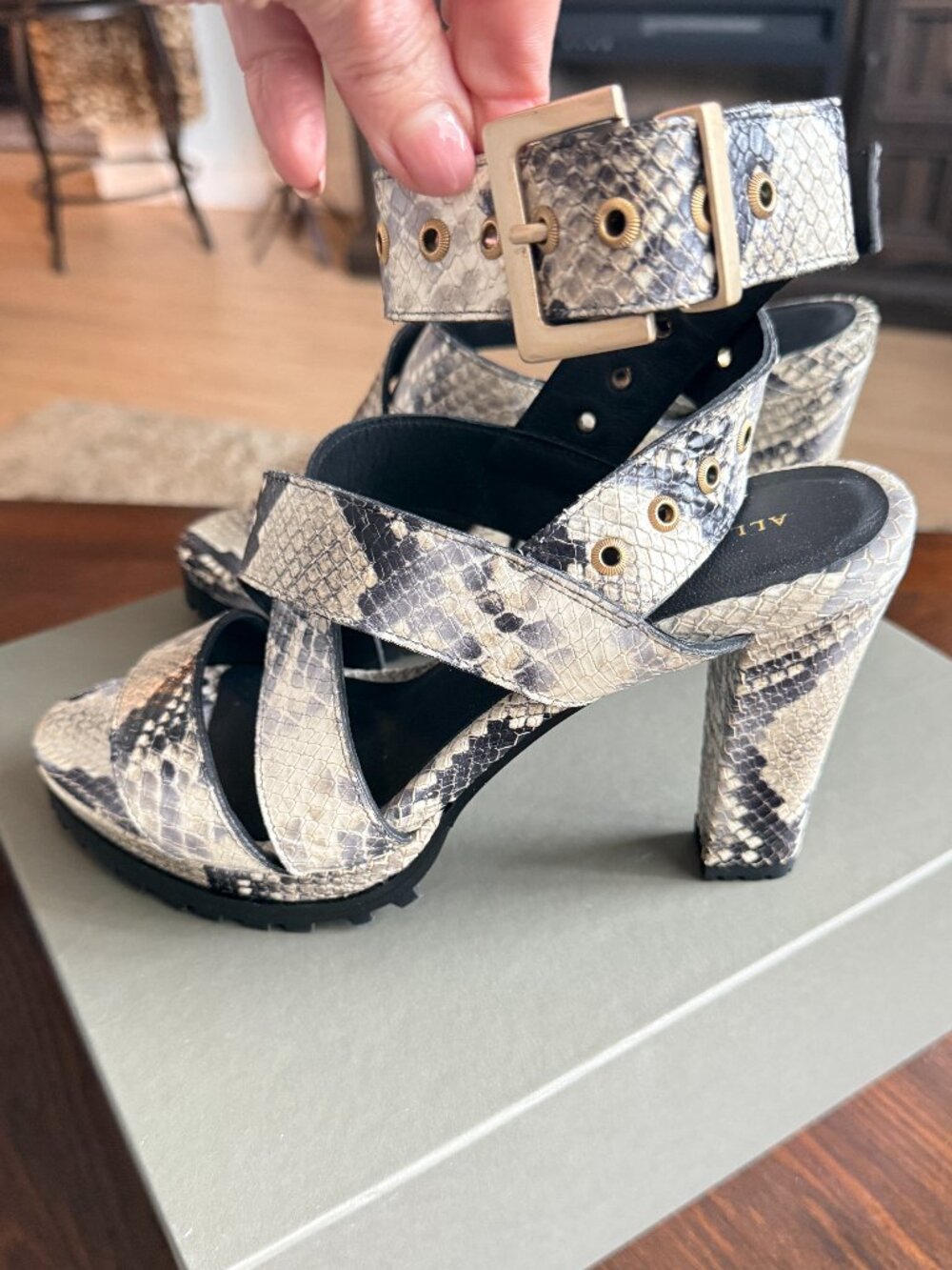 ALLSAINTS Sienna Snake Print Leather Platform Strappy Sandal | 40 | 9 - 9.5 NWB